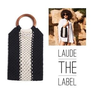 NWT Curateur Laude The Label Satchel Clutch Bag Boho Cotton Wood Handle Artisan